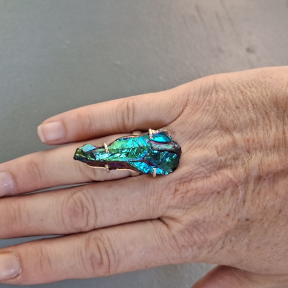 New Rainbow Titanium Crystal Quartz 925 Silver Statement Ring. - Picture 7 of 16